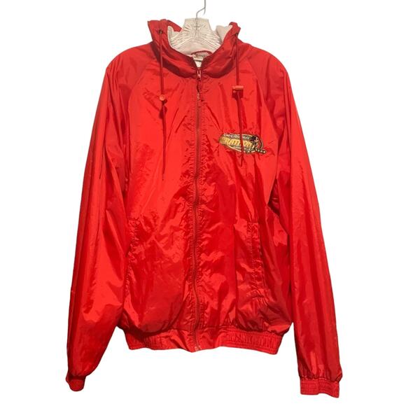 Walt Disney World Marathon Windbreaker L Jacket Red Zip Front Hoody Embroidered - Picture 7 of 9